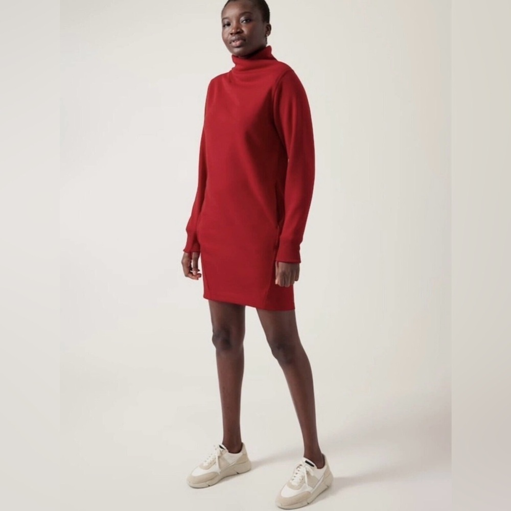 Athleta Cozy Karma Mock Neck Red Sweatshirt Dress Size 1X